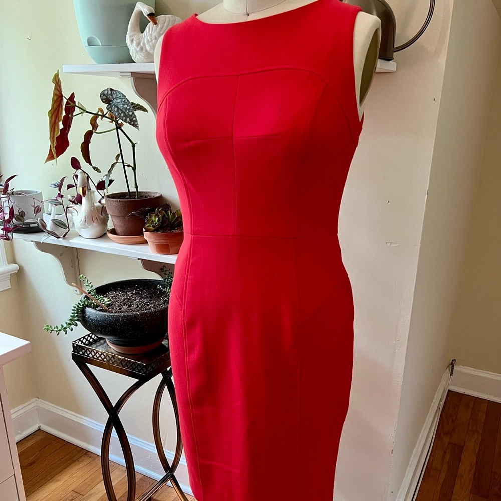 Eliza J bright red orange bodycon workwear office dress Sz 12